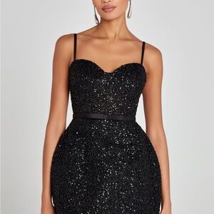 NADINE MERABI Tara Black Sequin Mini Dress